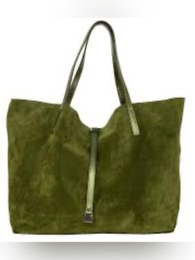 Tiffany & Co. Large Reversible Suede & Metallic Tote Olive Green W/ Pouch